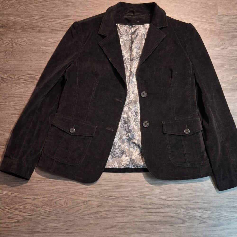 Lady Hathaway Design Studio Black Velvet Cropped Blazer Size L Floral Satin